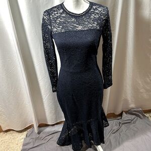 Miusol Dress Navy Fitted Lace with Navy Underlay Size S